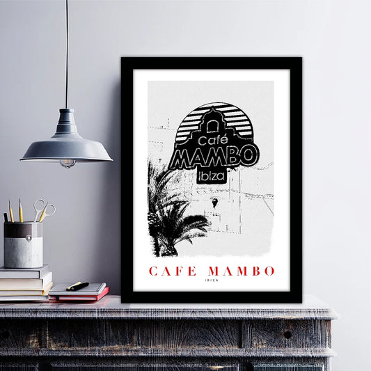 Cafe Mambo Ibiza B_W Sketch Art Style Travel Poster Wall Art Print Home Decor Picture Wanderlust