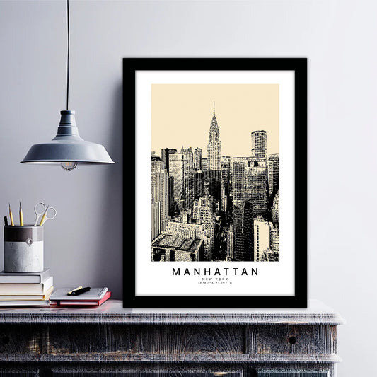 New York Manhattan Sketch Art Style Travel Poster Wall Art Print Home Decor Picture Wanderlust