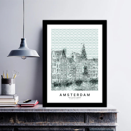 Amsterdam Netherlands Sketch Art Style Travel Poster Wall Art Print Home Decor Picture Wanderlust