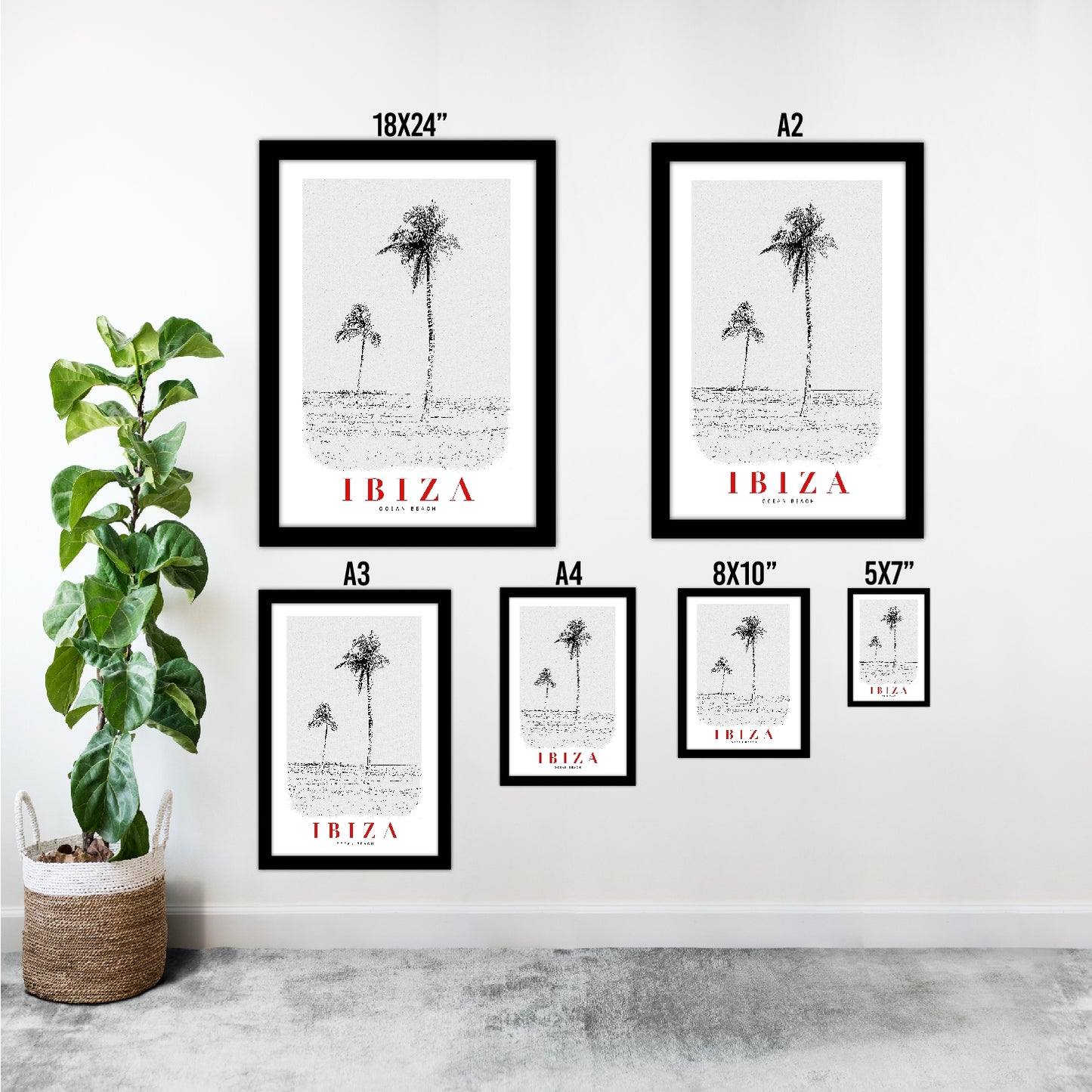 Ibiza Ocean Beach B_W Sketch Art Style Travel Poster Wall Art Print Home Decor Picture Wanderlust