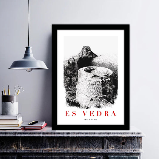 Ibiza Spain Es Vedra B_W Sketch Art Style Travel Poster Wall Art Print Home Decor Picture Wanderlust