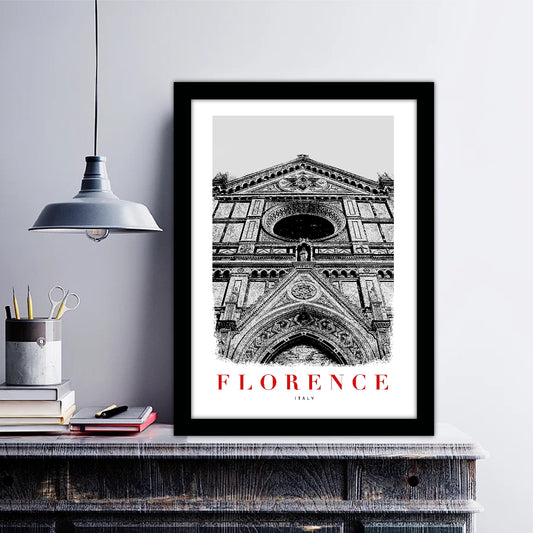 Florence Italy B_W Sketch Art Style Travel Poster Wall Art Print Home Decor Picture Wanderlust