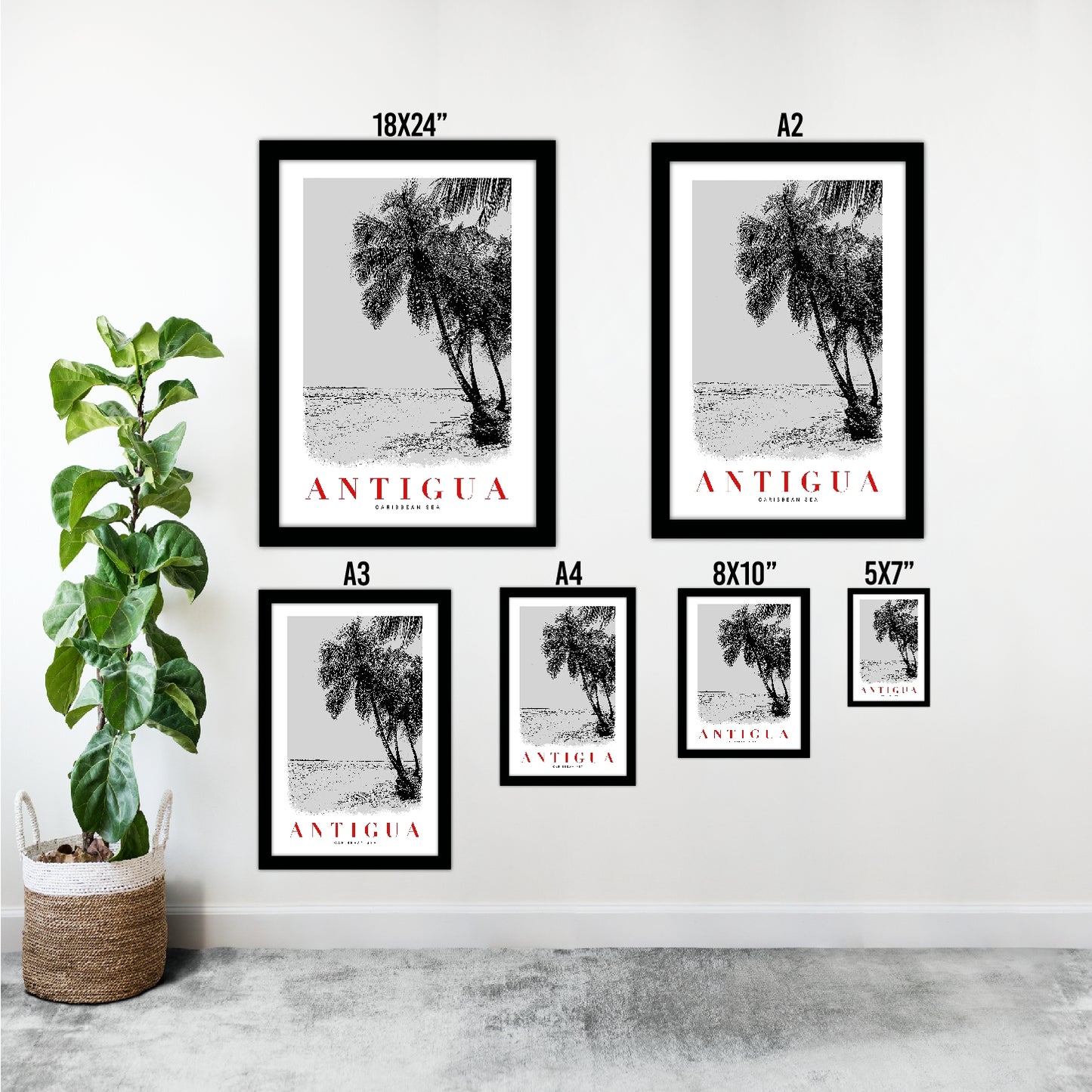 The Caribbean Antigua B_W Sketch Art Style Travel Poster Wall Art Print Home Decor Picture Wanderlust