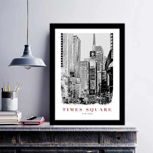 Times Square New York B_W Sketch Art Style Travel Poster Wall Art Print Home Decor Picture Wanderlust