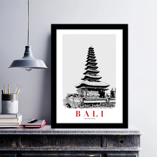 Bali Indonesia B_W Sketch Art Style Travel Poster Wall Art Print Home Decor Picture Wanderlust