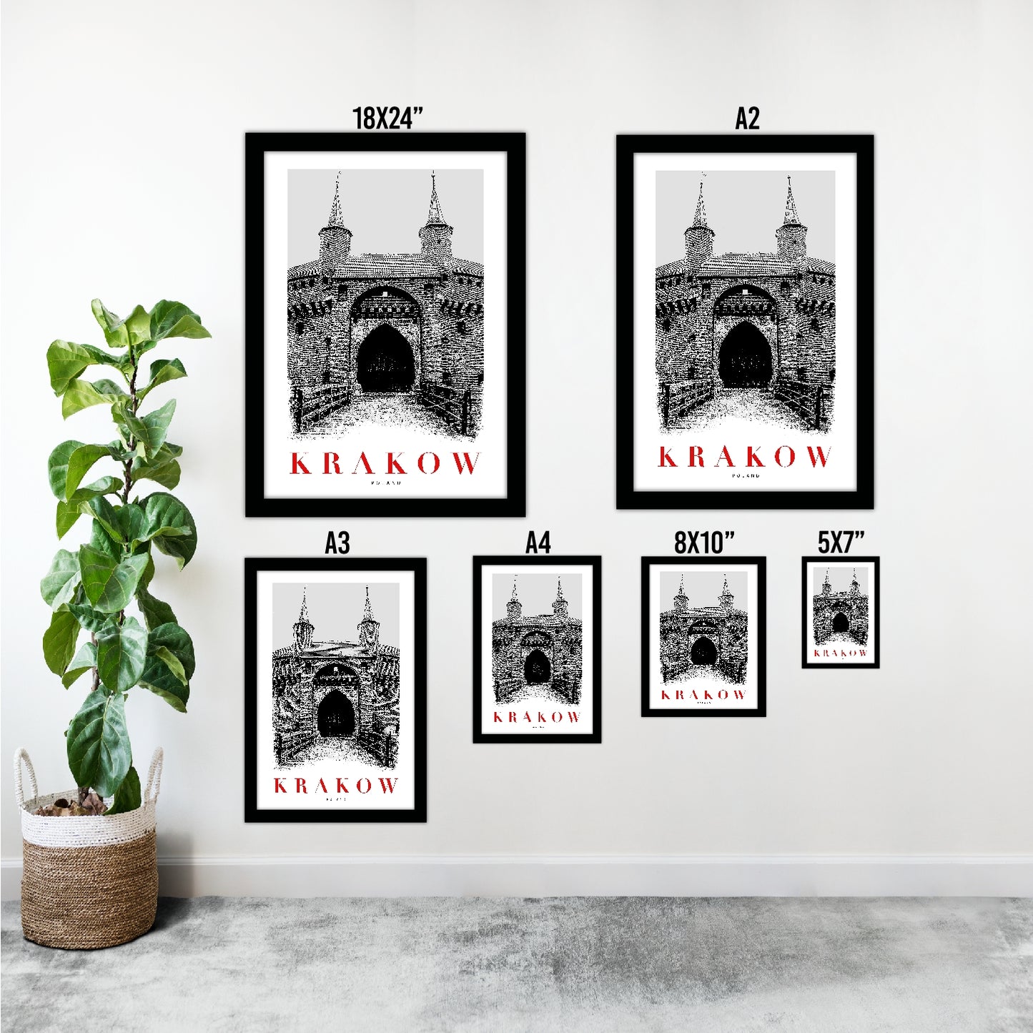 Krakow Poland B_W Sketch Art Style Travel Poster Wall Art Print Home Decor Picture Wanderlust