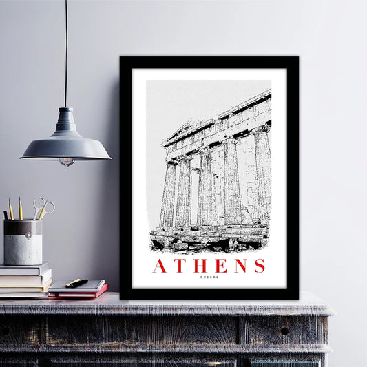 Athens Greece B_W Sketch Art Style Travel Poster Wall Art Print Home Decor Picture Wanderlust