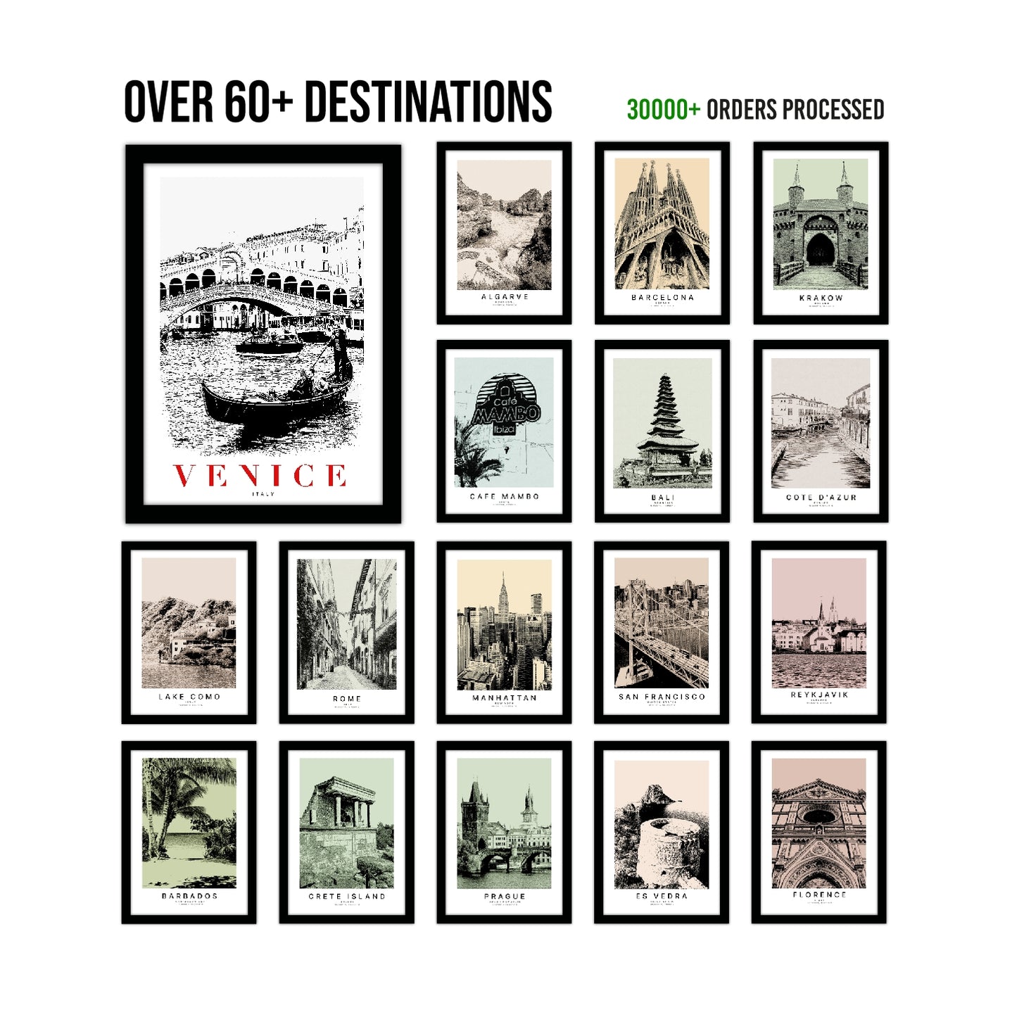 Venice Italy B_W Sketch Art Style Travel Poster Wall Art Print Home Decor Picture Wanderlust