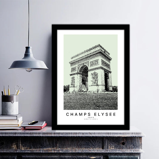 Paris Champs Elysee Sketch Art Style Travel Poster Wall Art Print Home Decor Picture Wanderlust