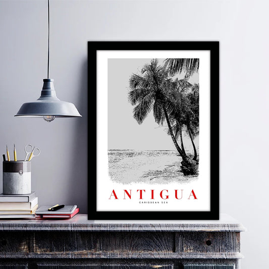 The Caribbean Antigua B_W Sketch Art Style Travel Poster Wall Art Print Home Decor Picture Wanderlust