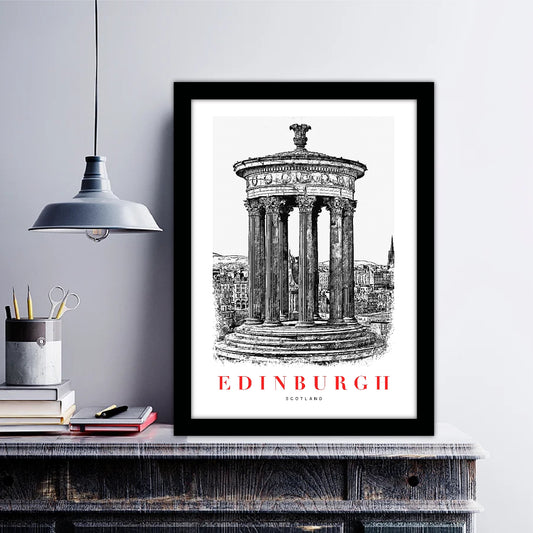 Edinburgh B_W Sketch Art Style Travel Poster Wall Art Print Home Decor Picture Wanderlust