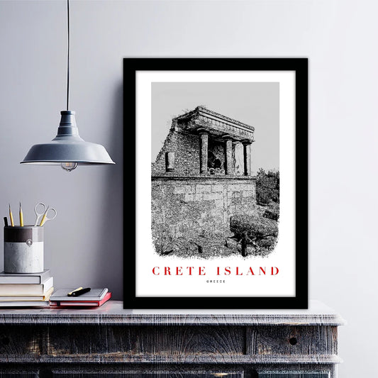 Crete Greek Island B_W Sketch Art Style Travel Poster Wall Art Print Home Decor Picture Wanderlust