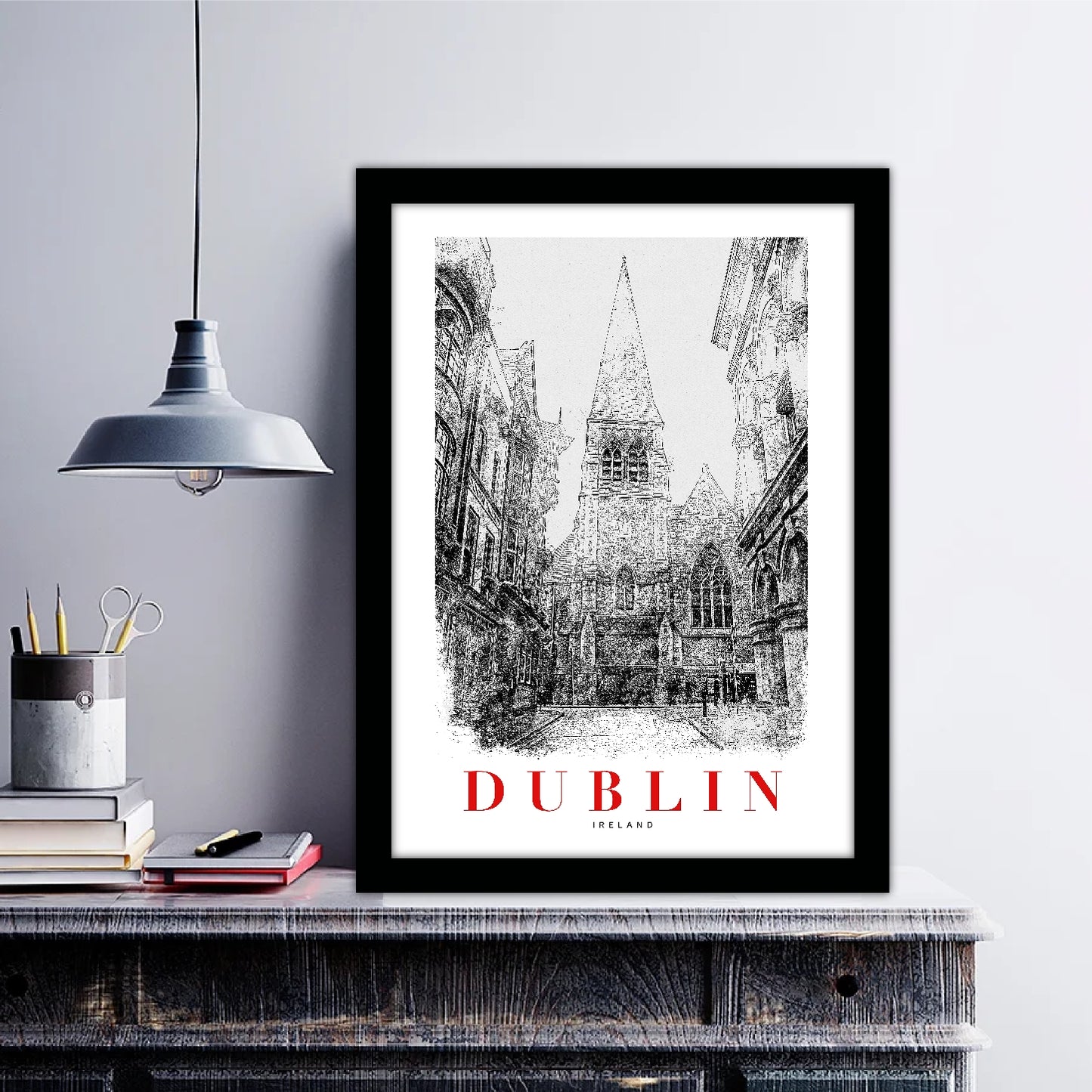 Dublin Ireland B_W Sketch Art Style Travel Poster Wall Art Print Home Decor Picture Wanderlust