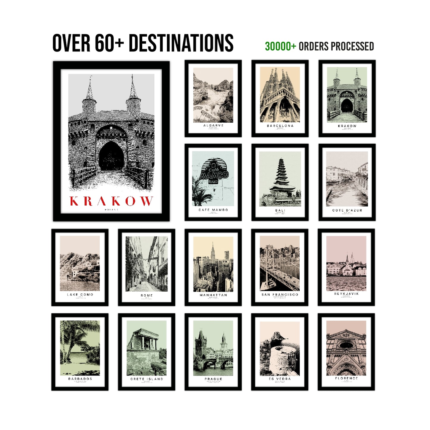 Krakow Poland B_W Sketch Art Style Travel Poster Wall Art Print Home Decor Picture Wanderlust