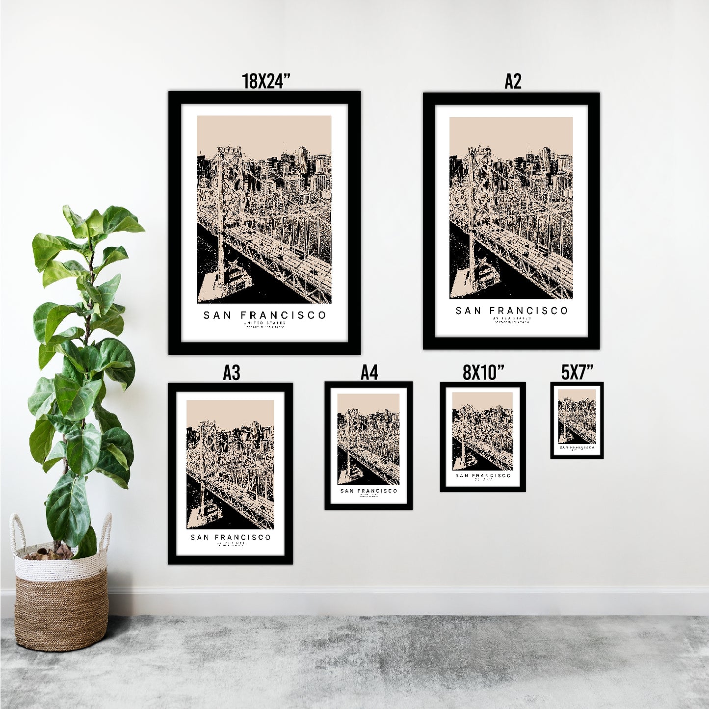 San Francisco United States Sketch Art Style Travel Poster Wall Art Print Home Decor Picture Wanderlust