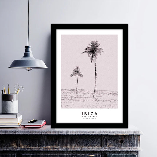 Ibiza Ocean Beach Sketch Art Style Travel Poster Wall Art Print Home Decor Picture Wanderlust