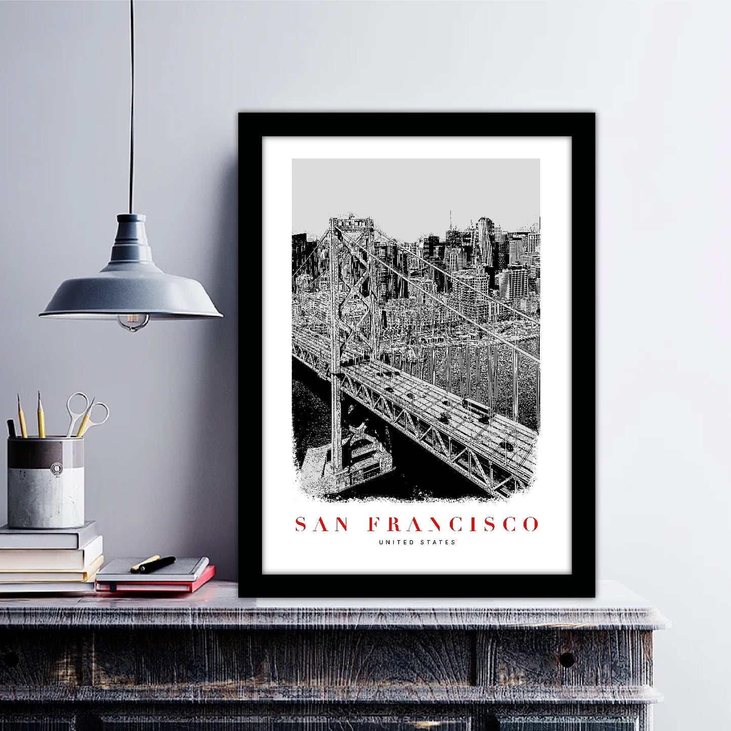 San Francisco United States B_W Sketch Art Style Travel Poster Wall Art Print Home Decor Picture Wanderlust