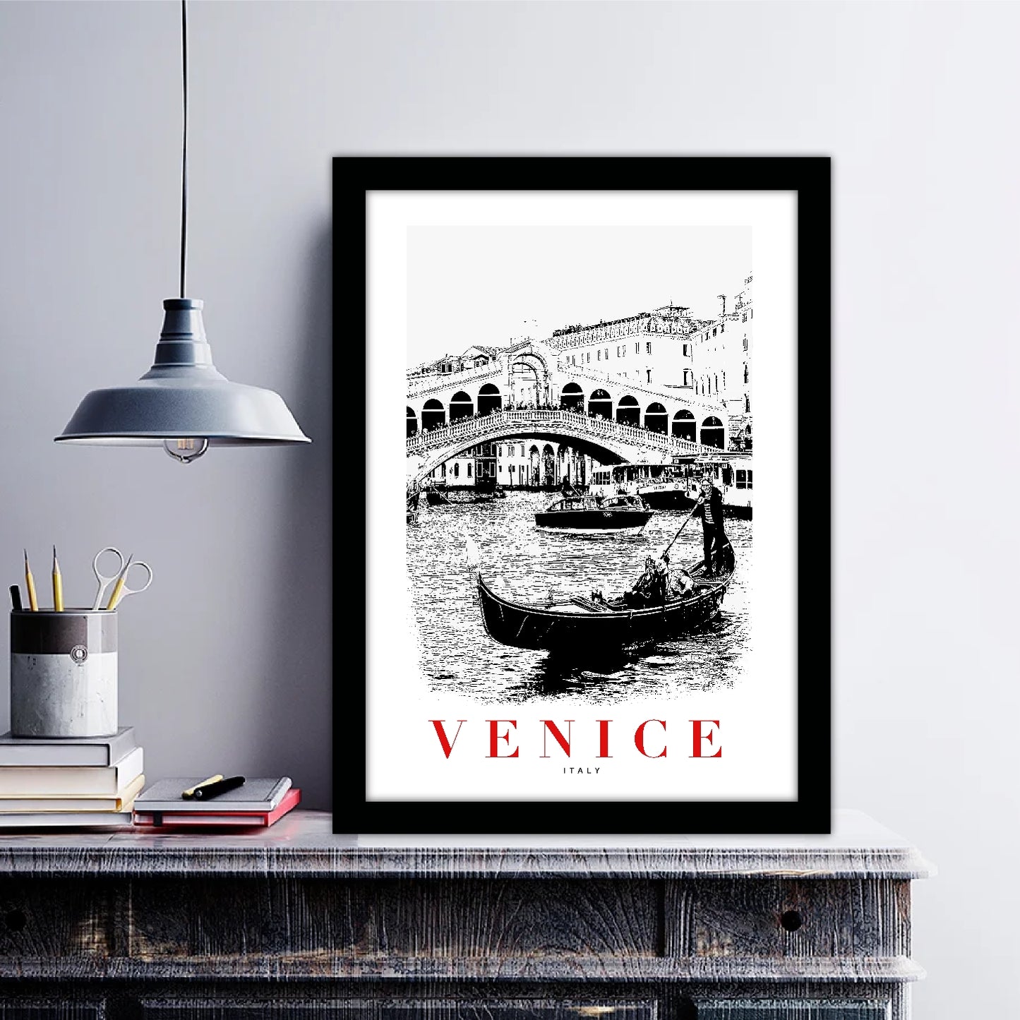 Venice Italy B_W Sketch Art Style Travel Poster Wall Art Print Home Decor Picture Wanderlust