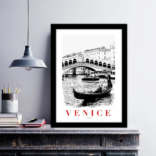 Venice Italy B_W Sketch Art Style Travel Poster Wall Art Print Home Decor Picture Wanderlust