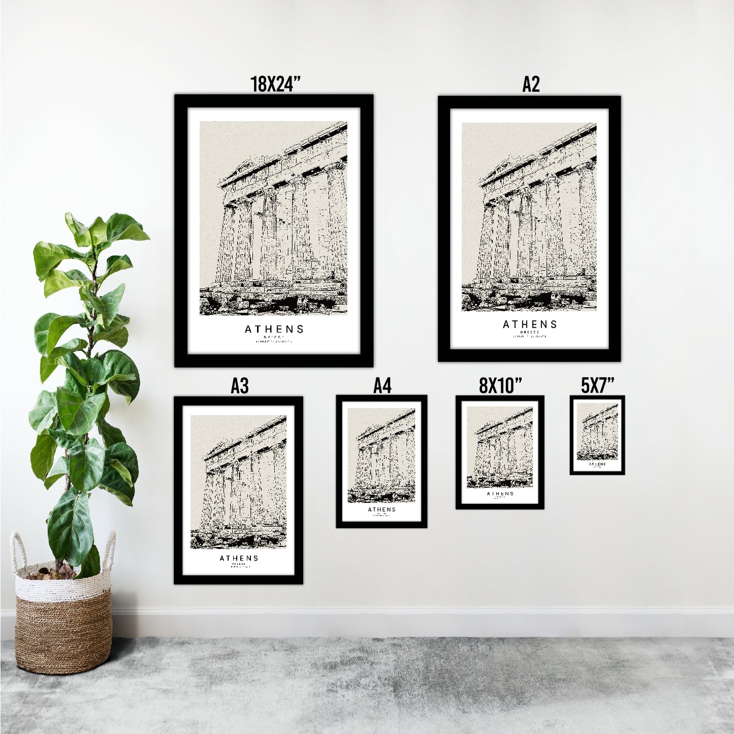 Athens Greece Sketch Art Style Travel Poster Wall Art Print Home Decor Picture Wanderlust