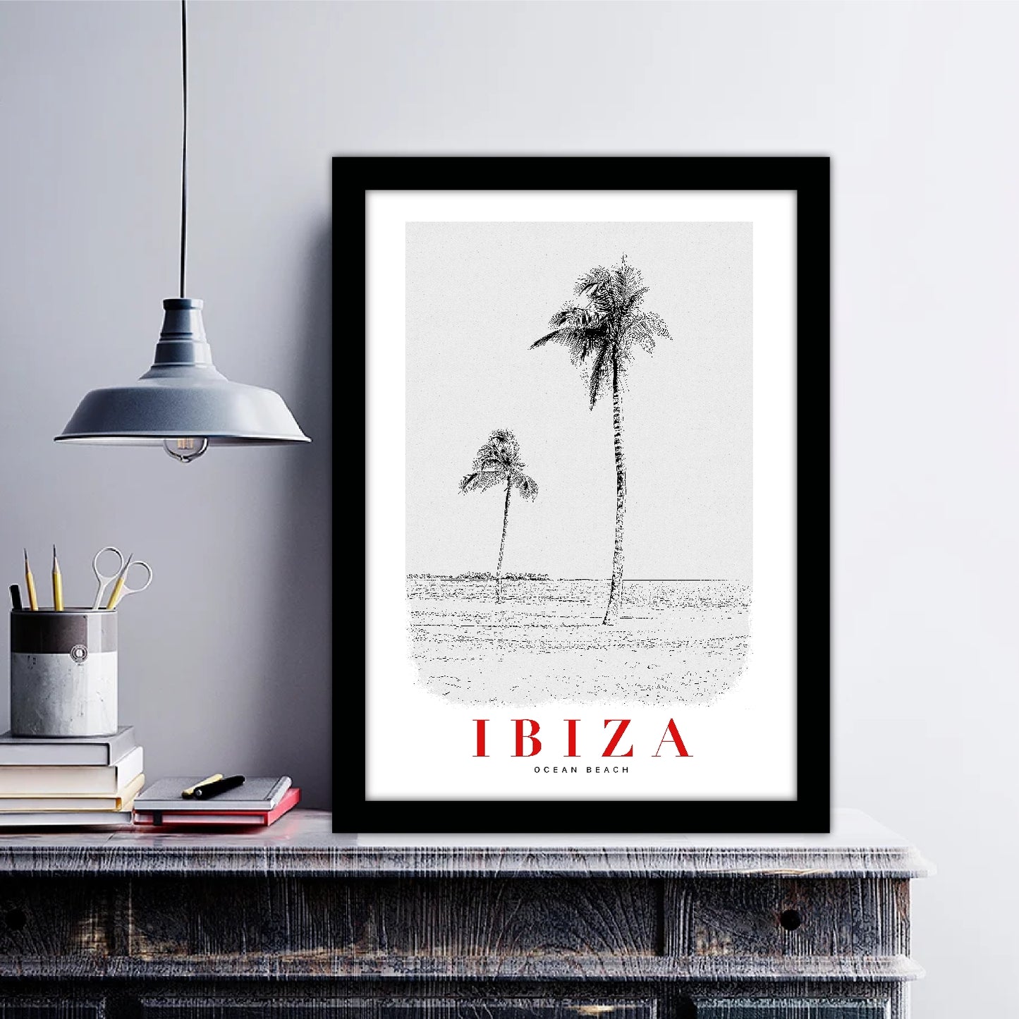 Ibiza Ocean Beach B_W Sketch Art Style Travel Poster Wall Art Print Home Decor Picture Wanderlust