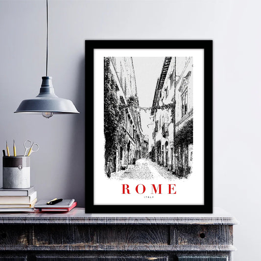 Rome Italy B_W Sketch Art Style Travel Poster Wall Art Print Home Decor Picture Wanderlust