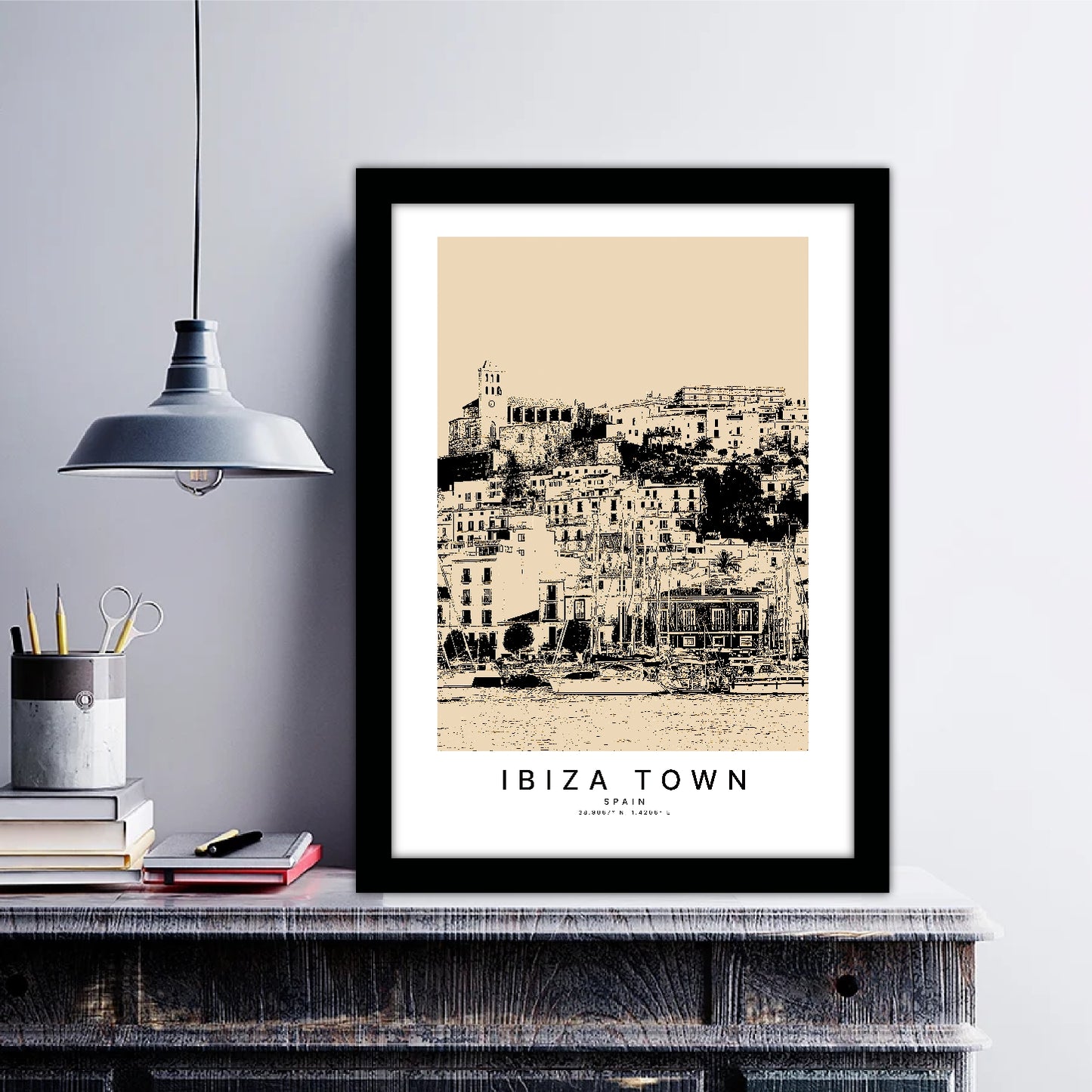 Spain Ibiza Town Sketch Art Style Travel Poster Wall Art Print Home Decor Picture Wanderlust