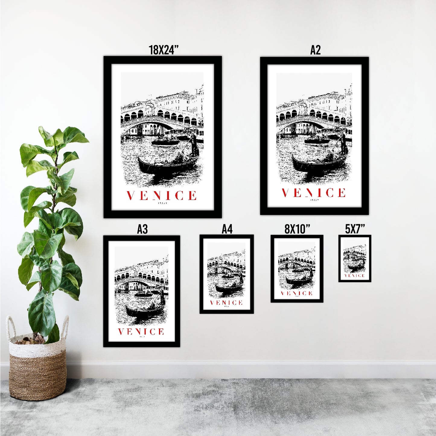 Venice Italy B_W Sketch Art Style Travel Poster Wall Art Print Home Decor Picture Wanderlust