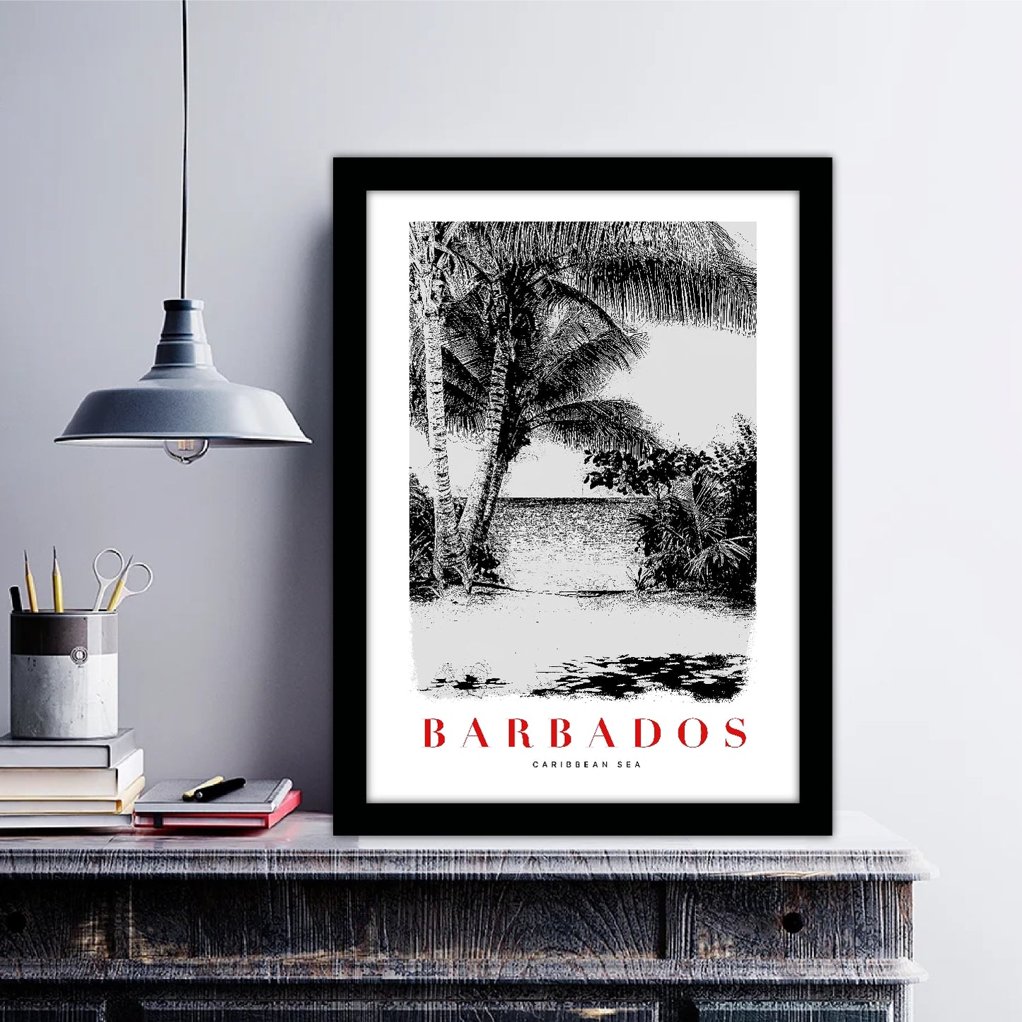 The Caribbean Barbados B_W Sketch Art Style Travel Poster Wall Art Print Home Decor Picture Wanderlust