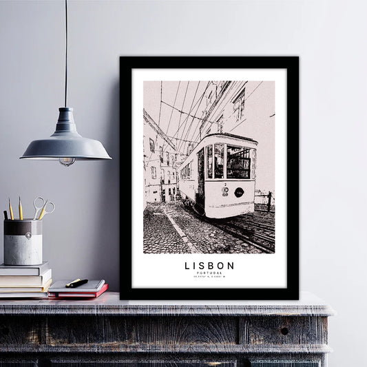 Lisbon Portugal Sketch Art Style Travel Poster Wall Art Print Home Decor Picture Wanderlust