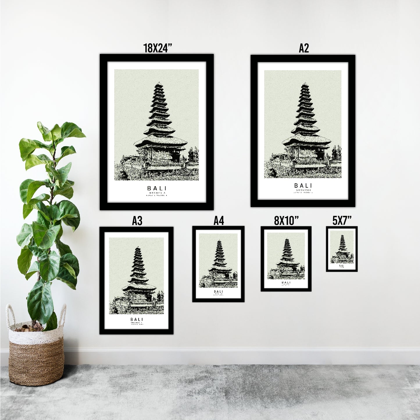 Bali Indonesia Sketch Art Style Travel Poster Wall Art Print Home Decor Picture Wanderlust